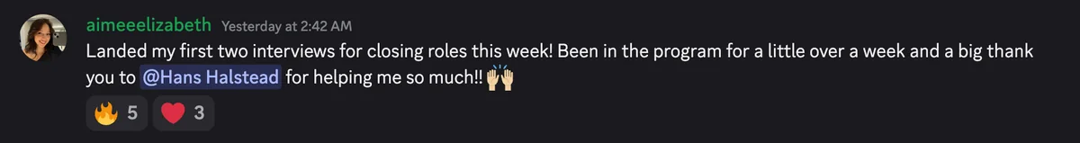 Discord #wins post: landed the first two interviews
