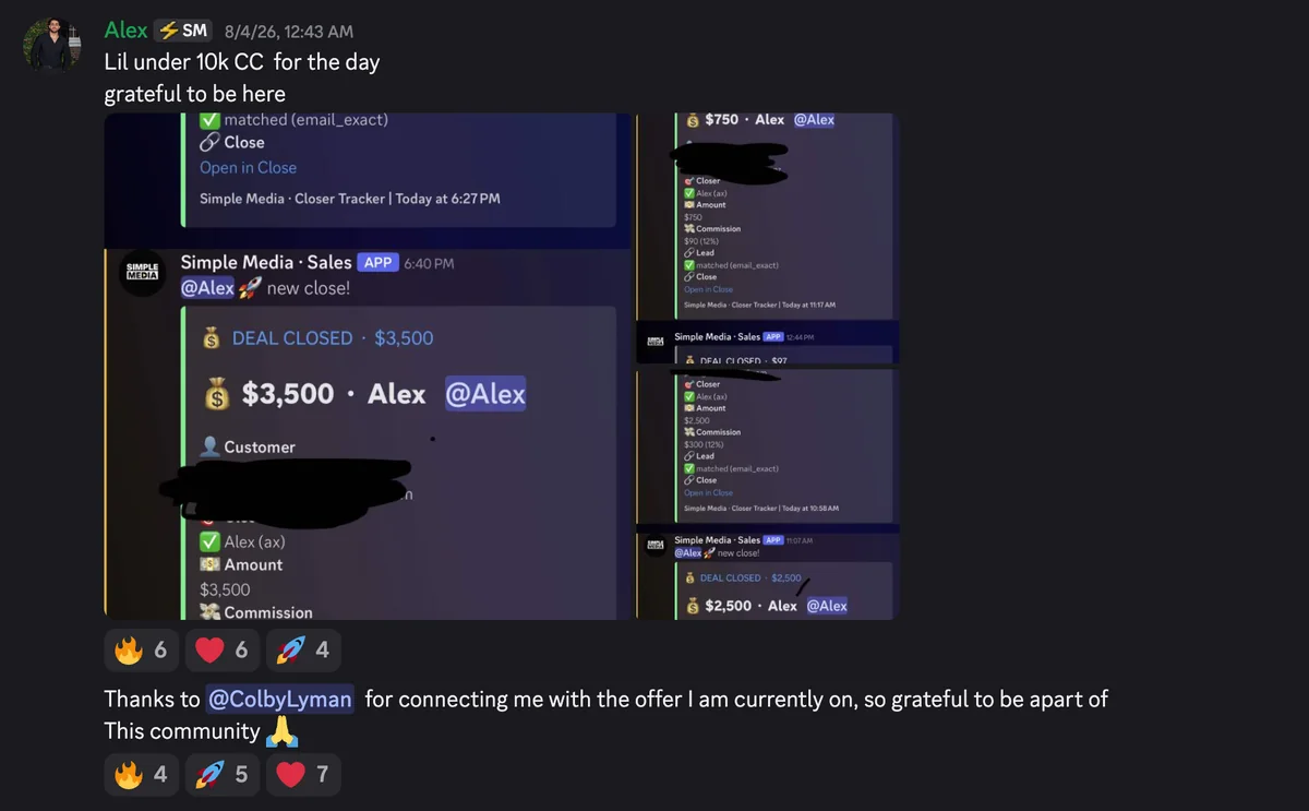 Discord #wins post: just under 10k cash collected