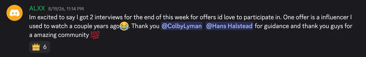 Discord #wins post: 2 interviews booked for the end of the week