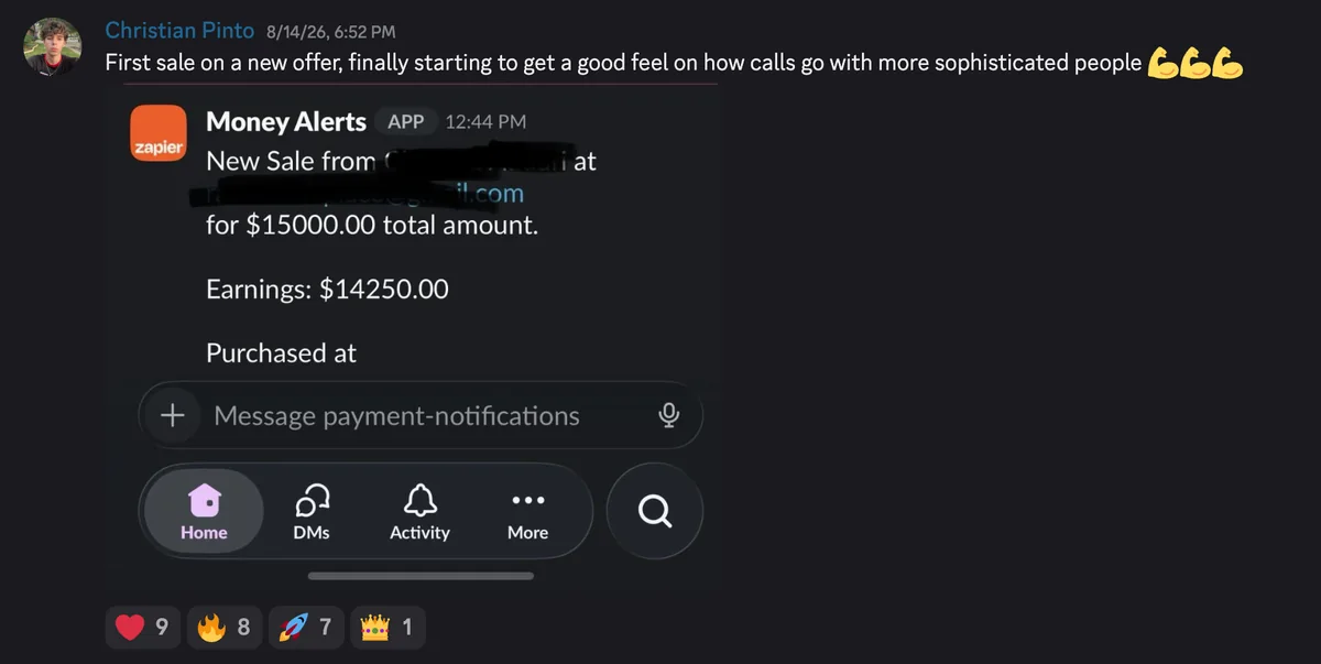 Discord #wins post: first sale on a new offer