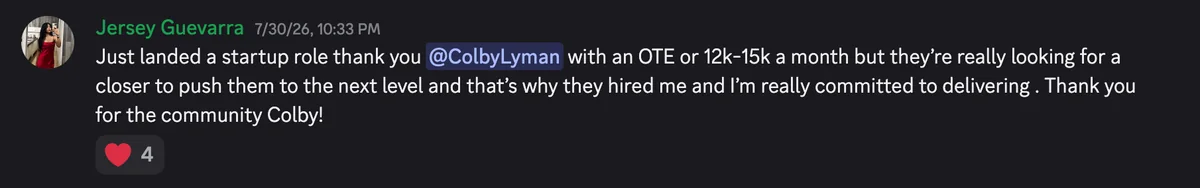 Discord #wins post: just landed a startup role