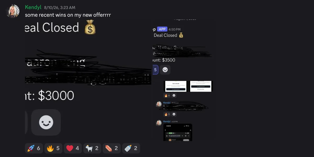 Discord #wins post: recent wins on a new offer