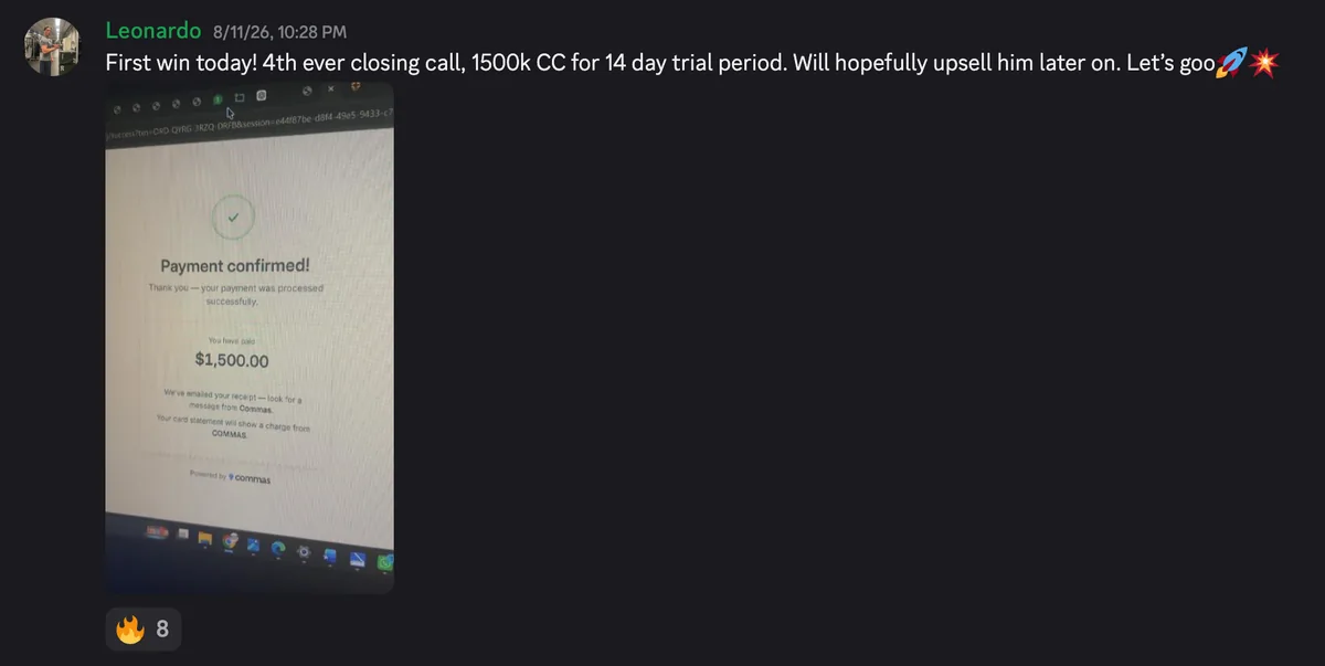 Discord #wins post: first win today, 4th ever closing call