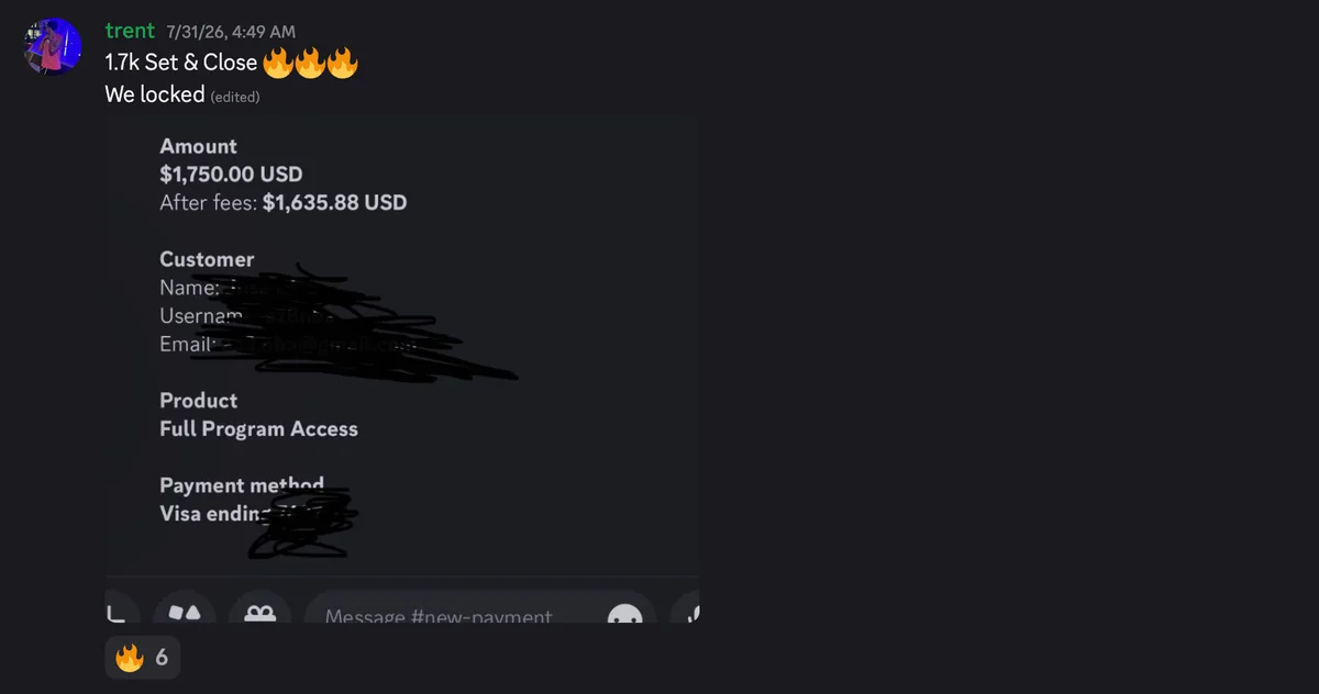 Discord #wins post: a 1.7k set and close